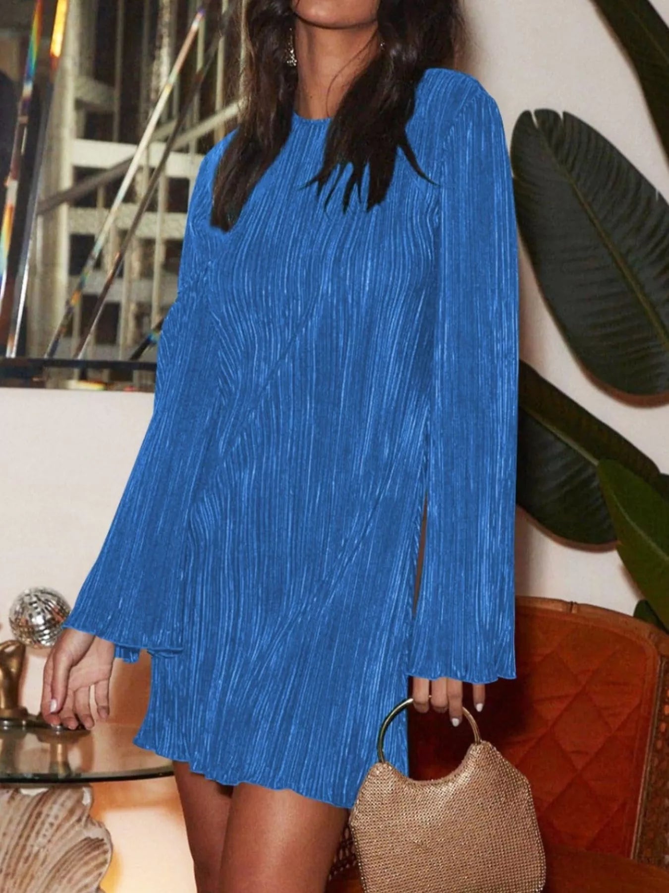 Cutout Back Flare Sleeve Dress 