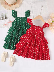 Bow Polka Dot Square Neck Layered Dress 
