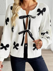 Tie Front Bow Pattern Cardigan 