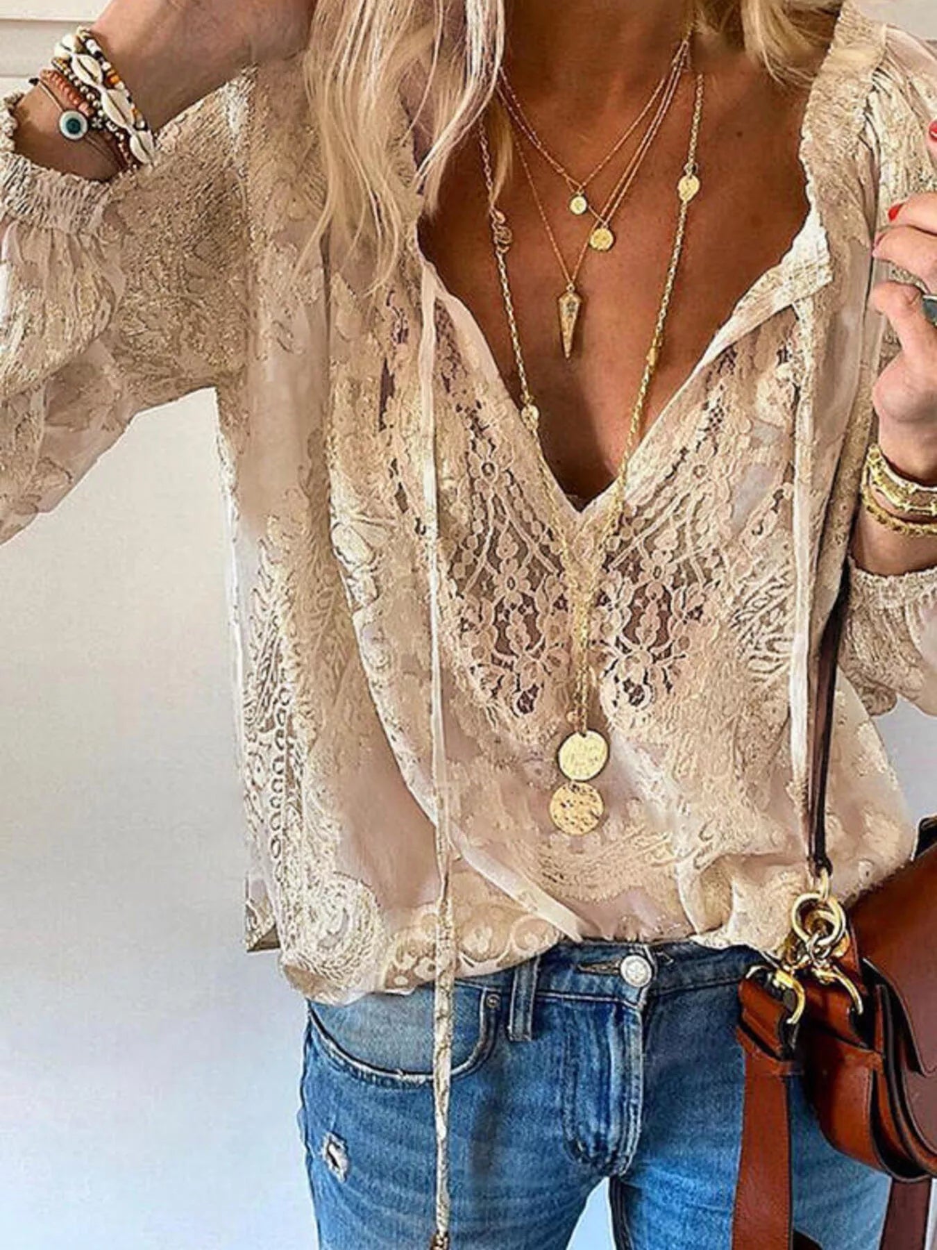 Lace Tie-Neck Blouse 
