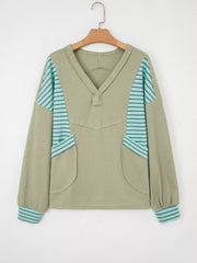Exposed Seam Waffle Striped Patchwork Baggy Blouse 