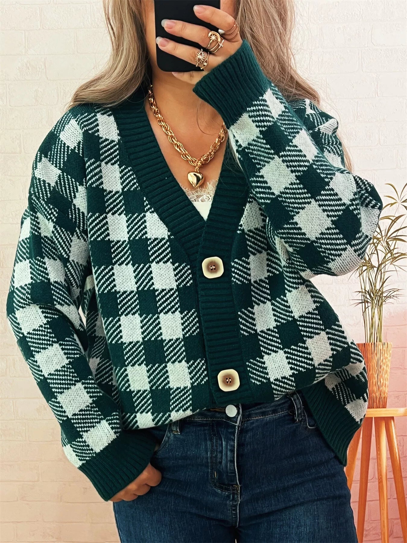 Plaid Button-Down Cardigan 