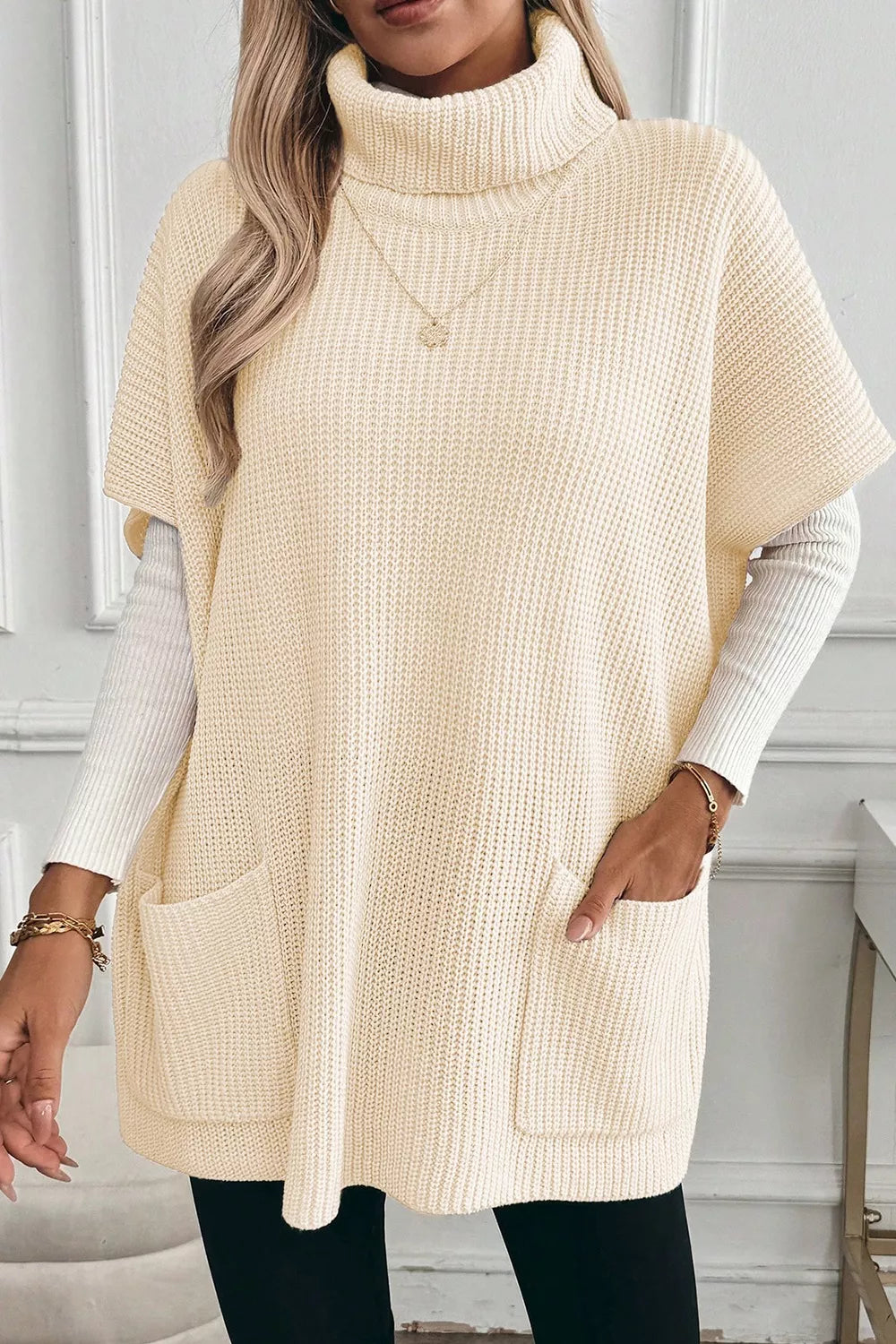 Turtleneck Knit Short Sleeve Sweater 