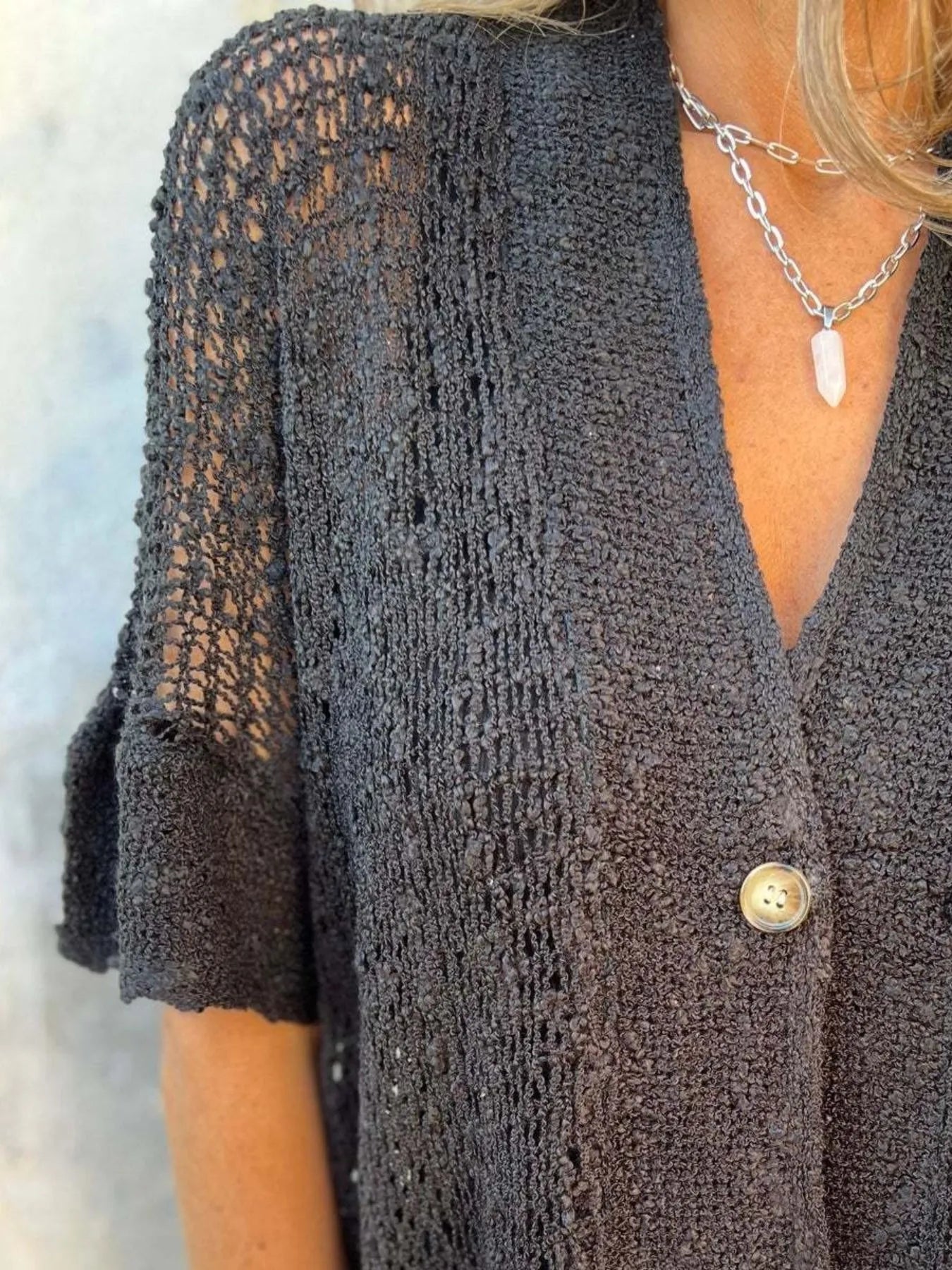 Full Size One Button Half Sleeve Cardigan Plus Size 