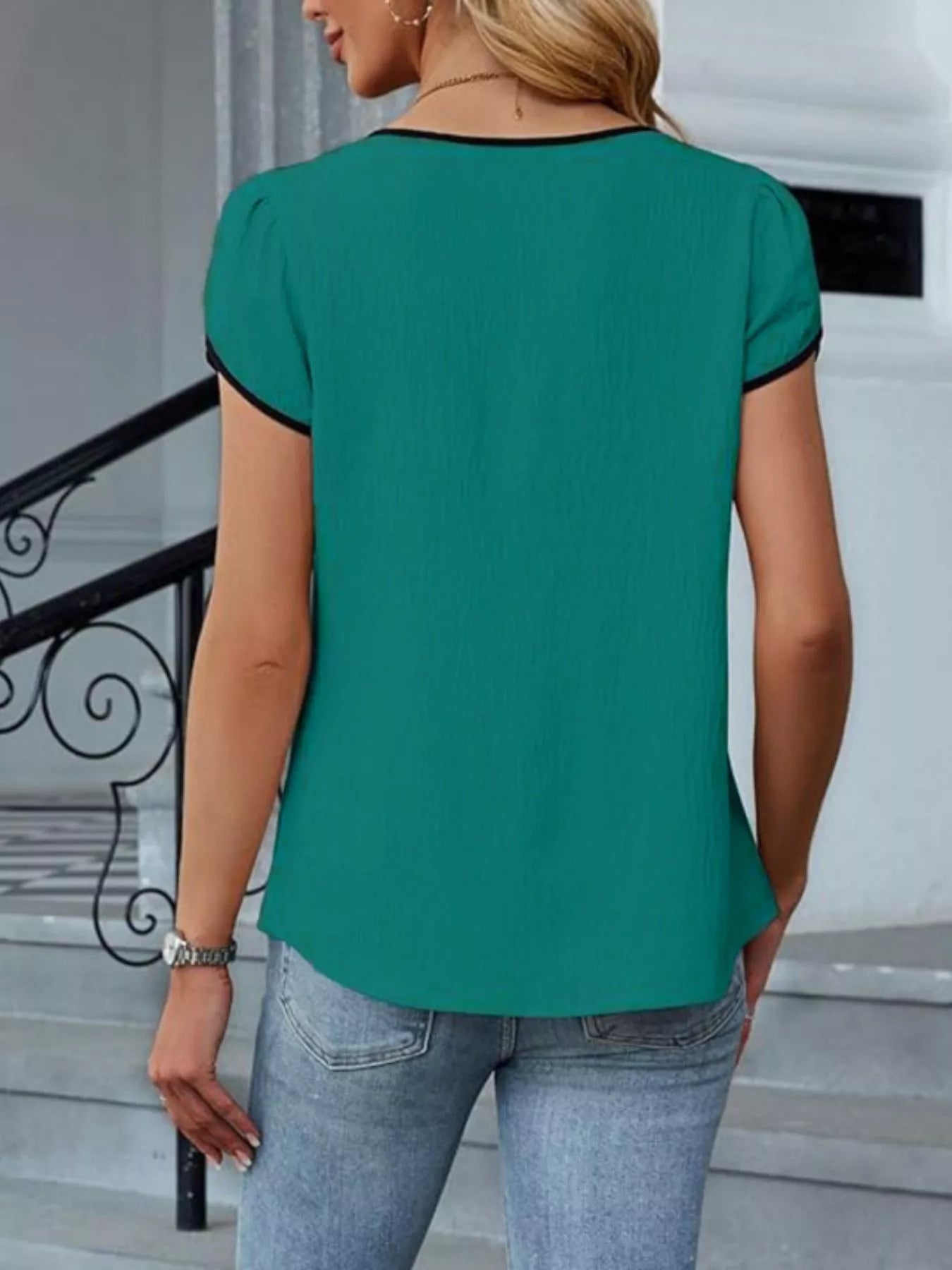 Notched Petal Sleeve Blouse 