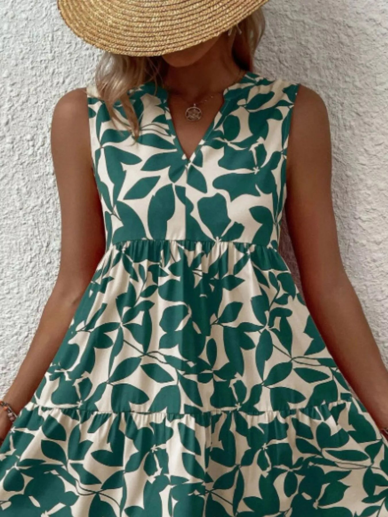 Full Size Printed Notched Sleeveless Mini Dress Plus Size 