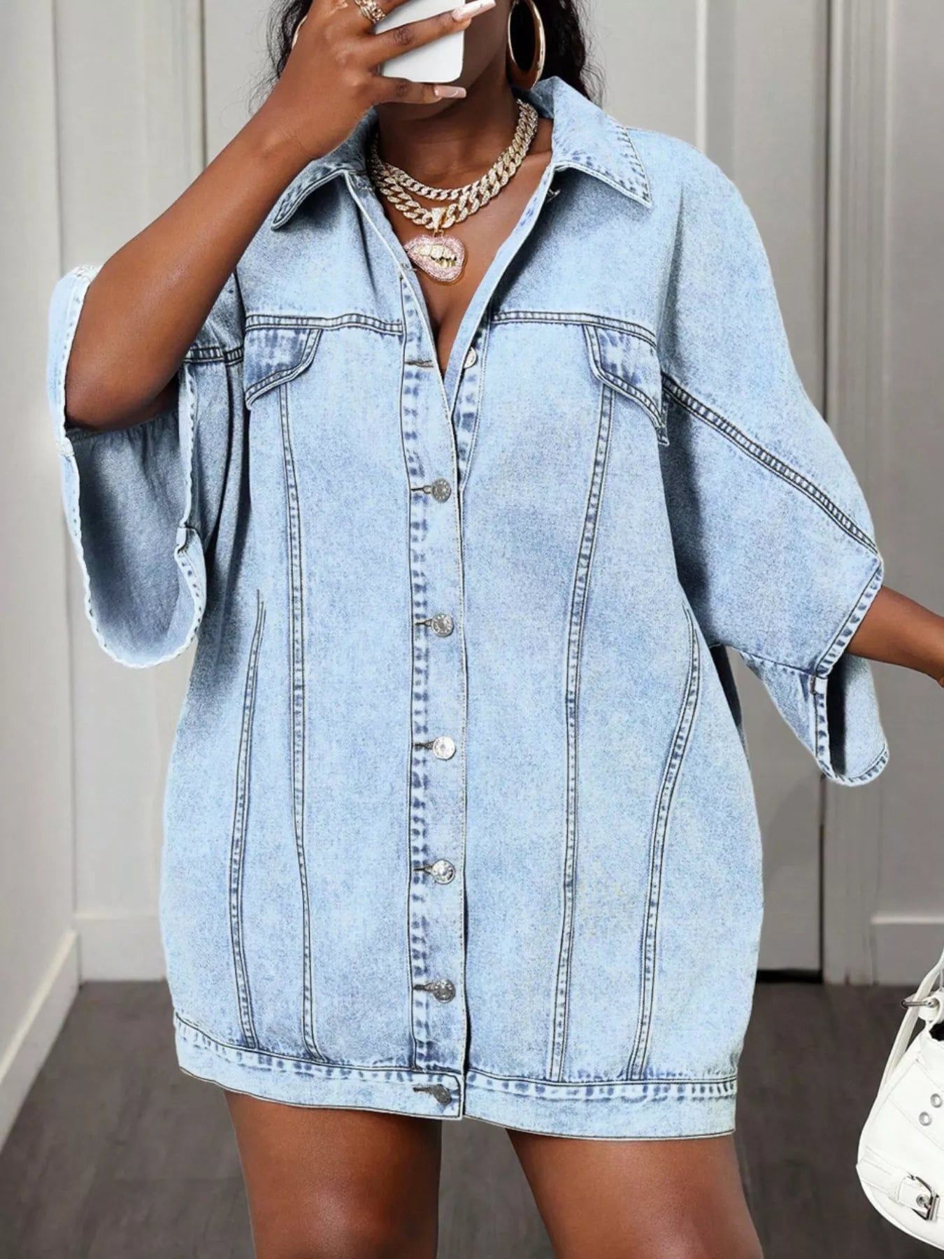 Oversized Batwing Sleeve Denim Top 