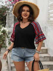 Plus Size V-Neck Flounce Sleeve Top 