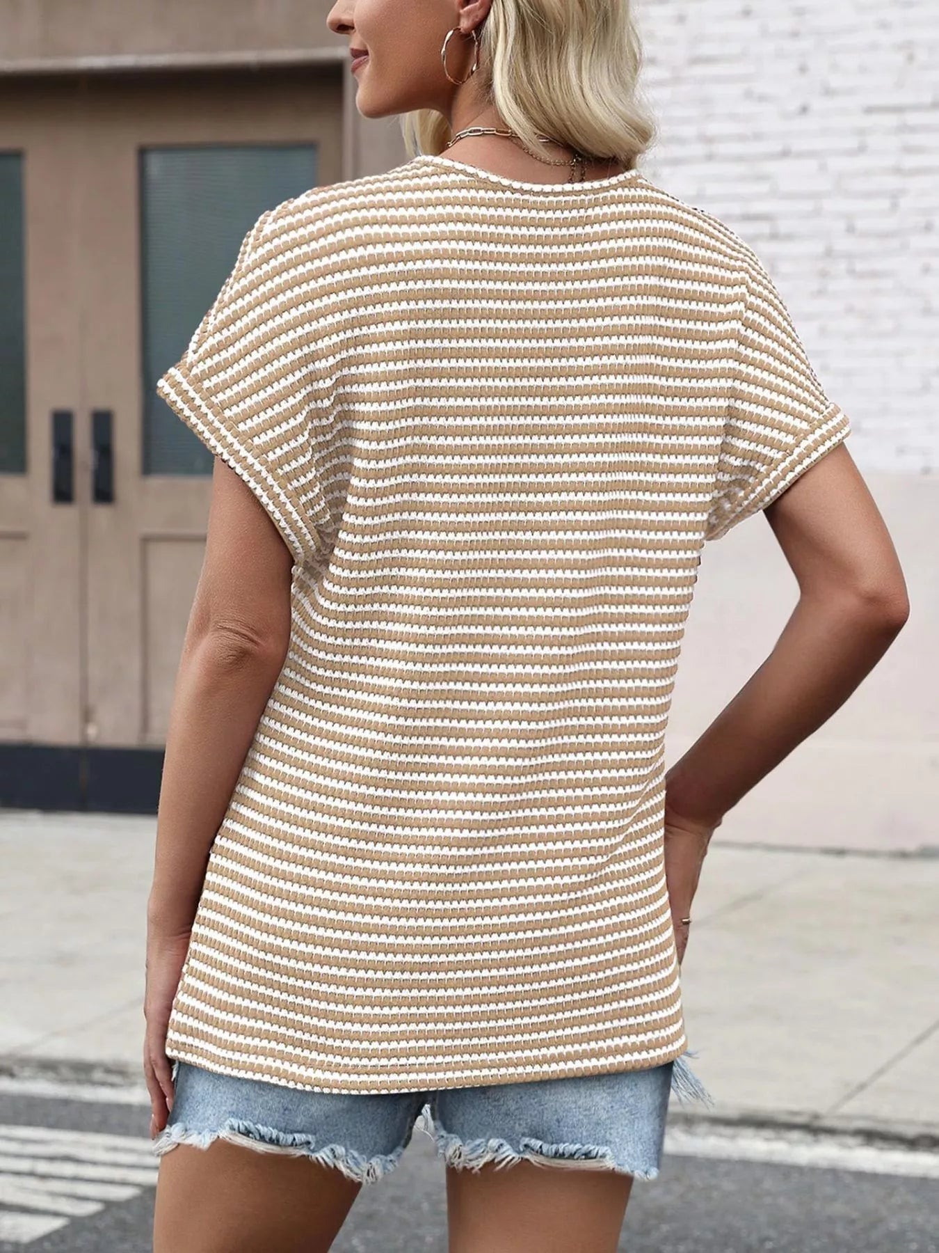 Striped V-Neck Relaxed Fit T-Shirt 