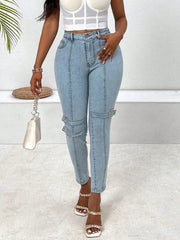 Decorative Buckle Skinny Jeans with Pockets 