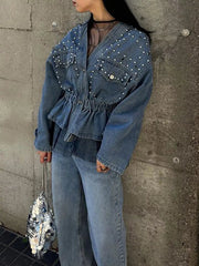 Studded Button Up Denim Jacket 