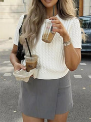 Cable-Knit Short Sleeve Sweater 