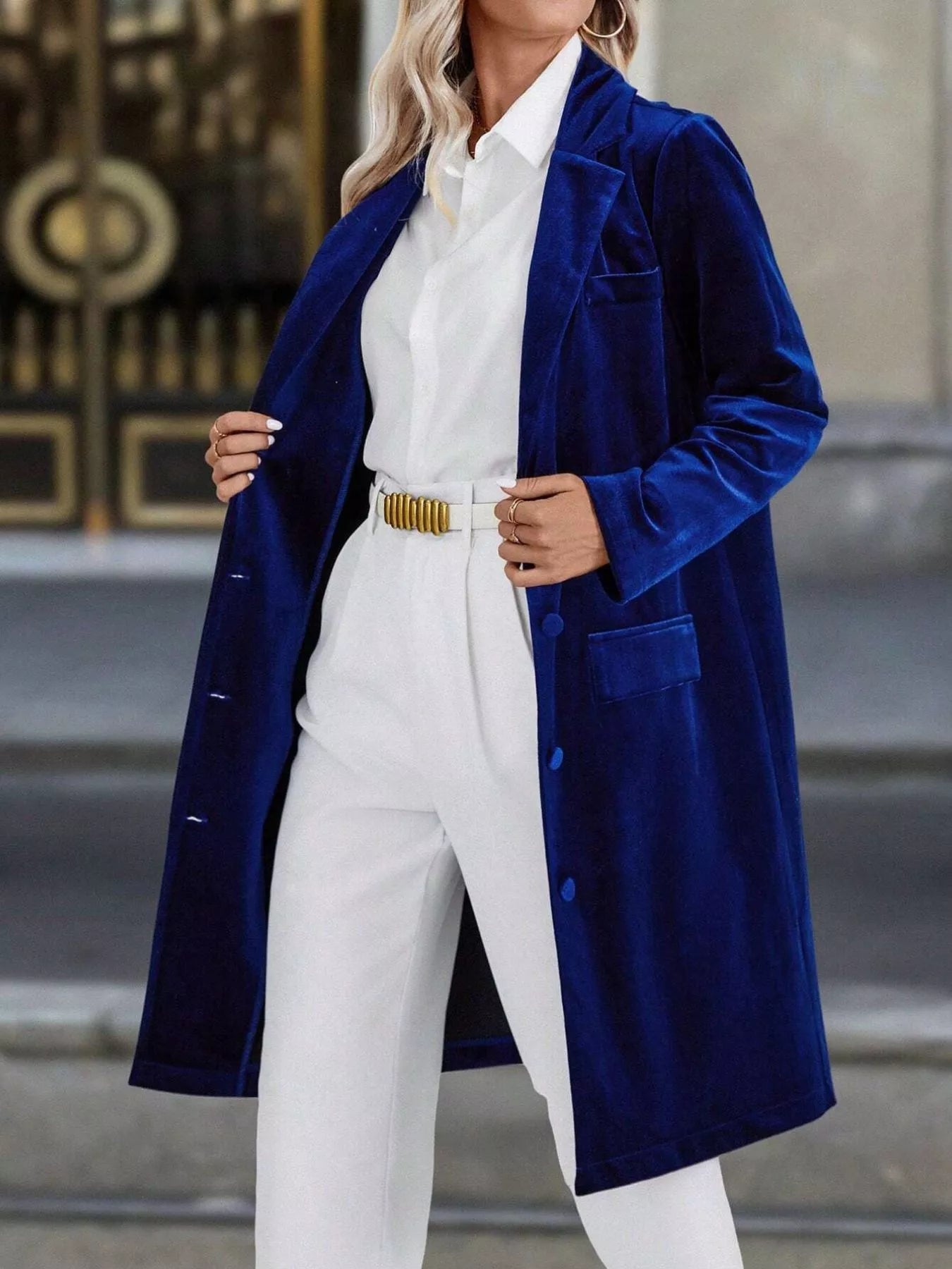 Lapel Collar Long Sleeve Longline Coat 