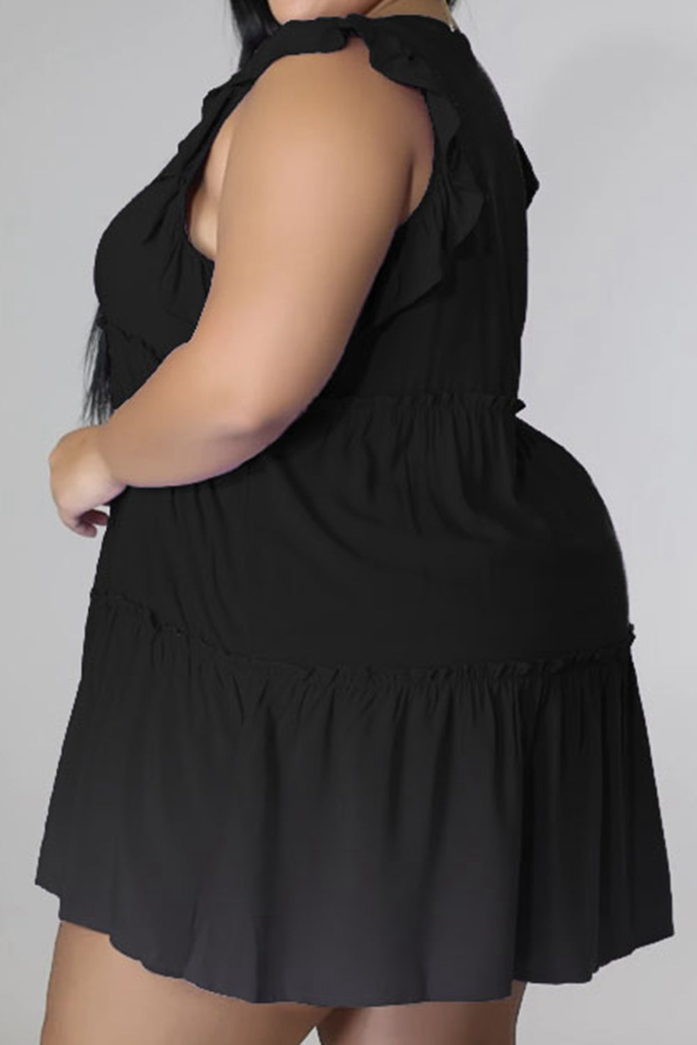 Plus Size V-Neck Frill Trim Mini Dress 