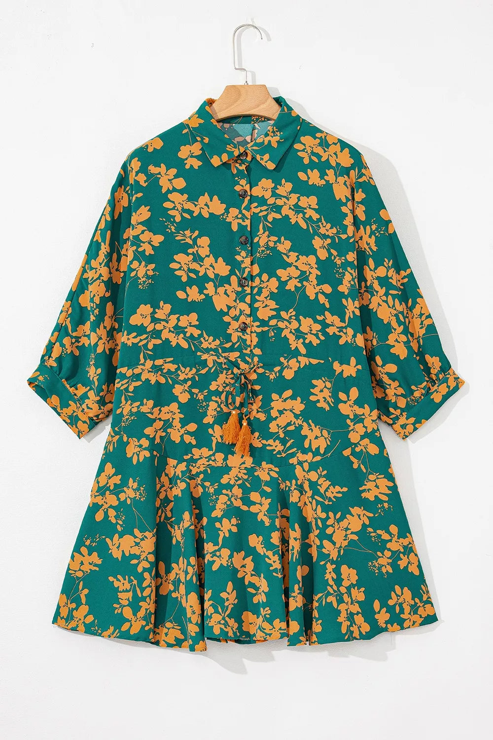 Printed Ruffled Hem Button Front Dress 