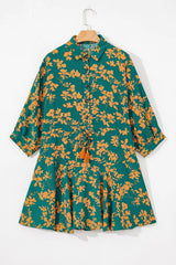 Printed Ruffled Hem Button Front Dress 