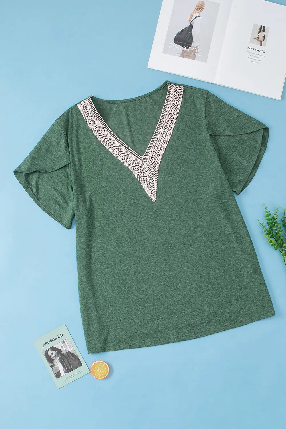 Plus Size V-Neck Petal Sleeve Blouse 