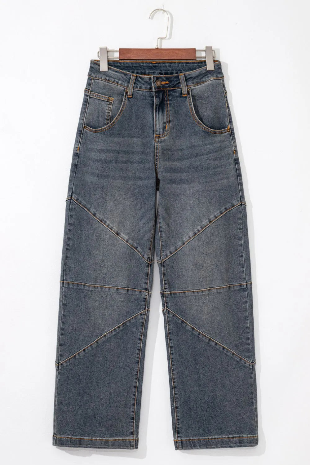 Exposed Stitching Loose Straight High Waist Jeans 