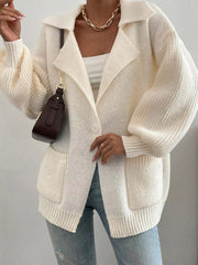 Solid Color Knit Lapel Collar Single Button Sweater Cardigan 