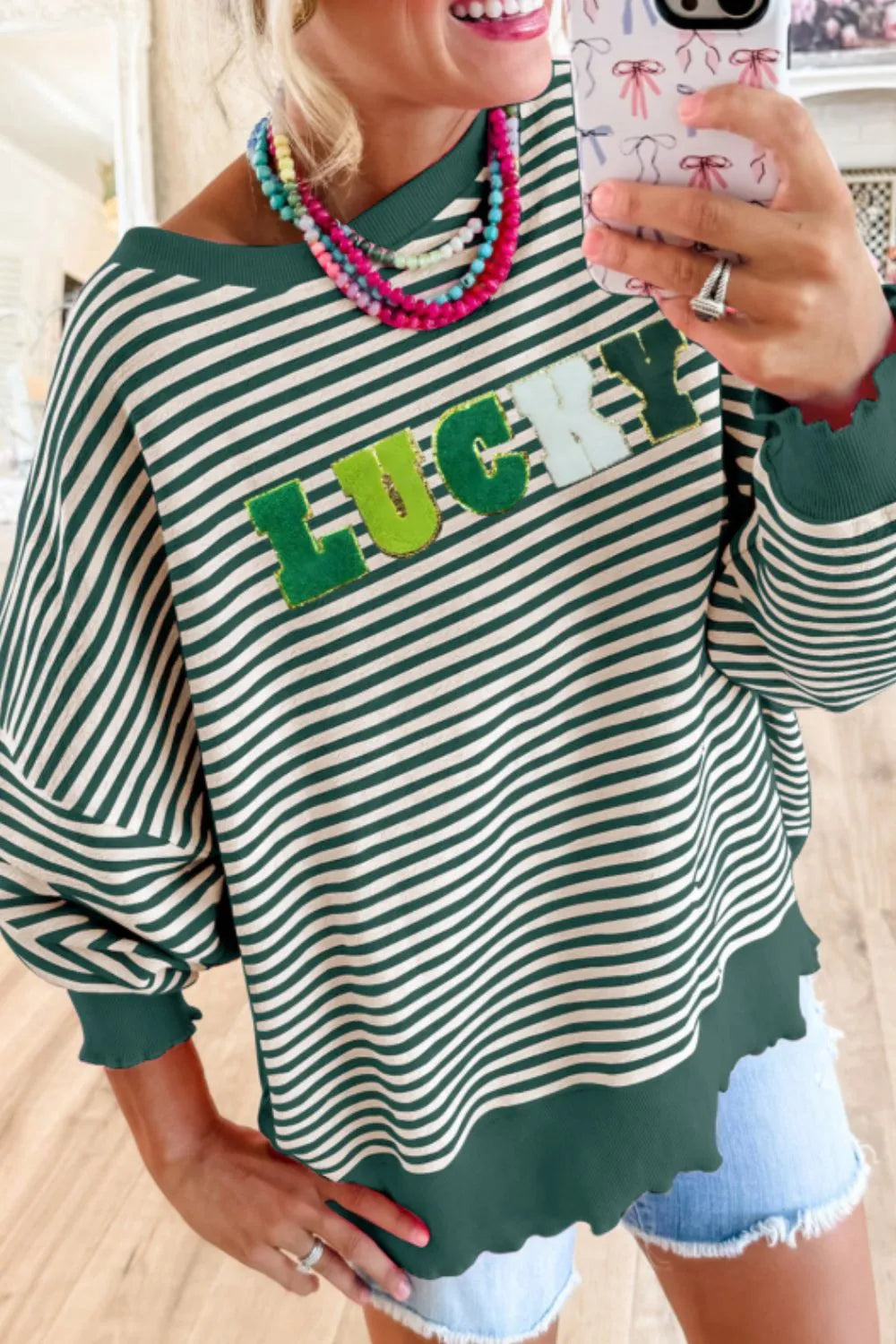 LUCKY Striped Round Neck Long Sleeve Sweatshirt 