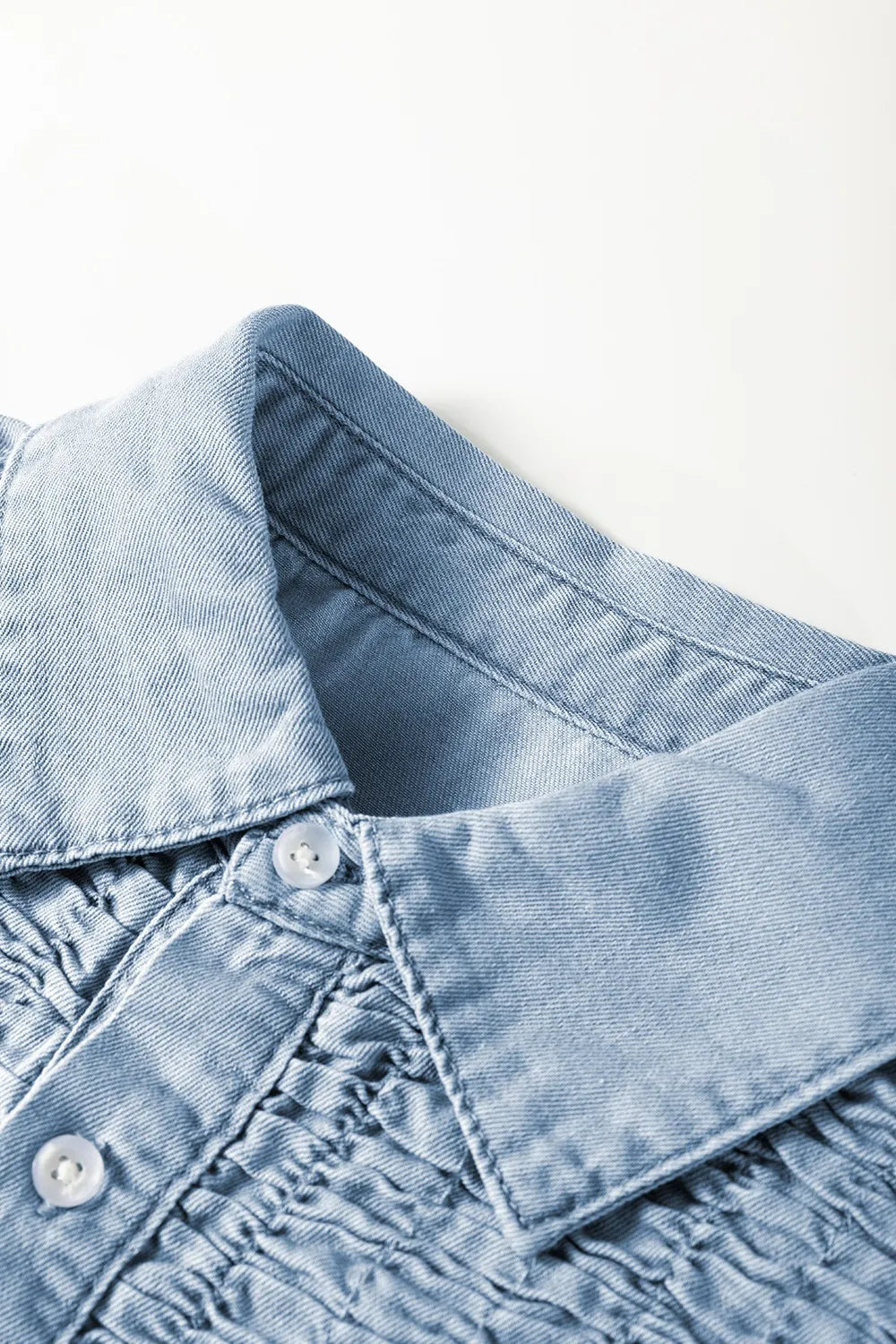 Smocked Collared Neck Cap Sleeve Denim Dress 