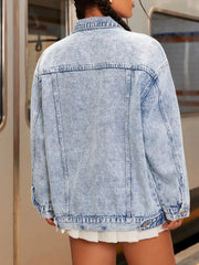 Distressed Wash Button Up Denim Jacket 