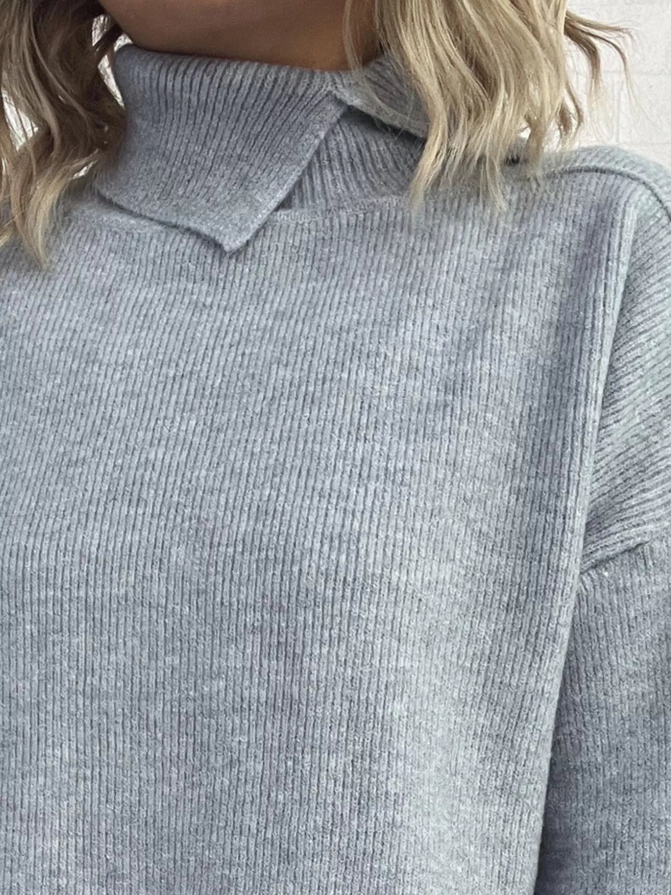 Slit Turtleneck Long Sleeve Sweater 