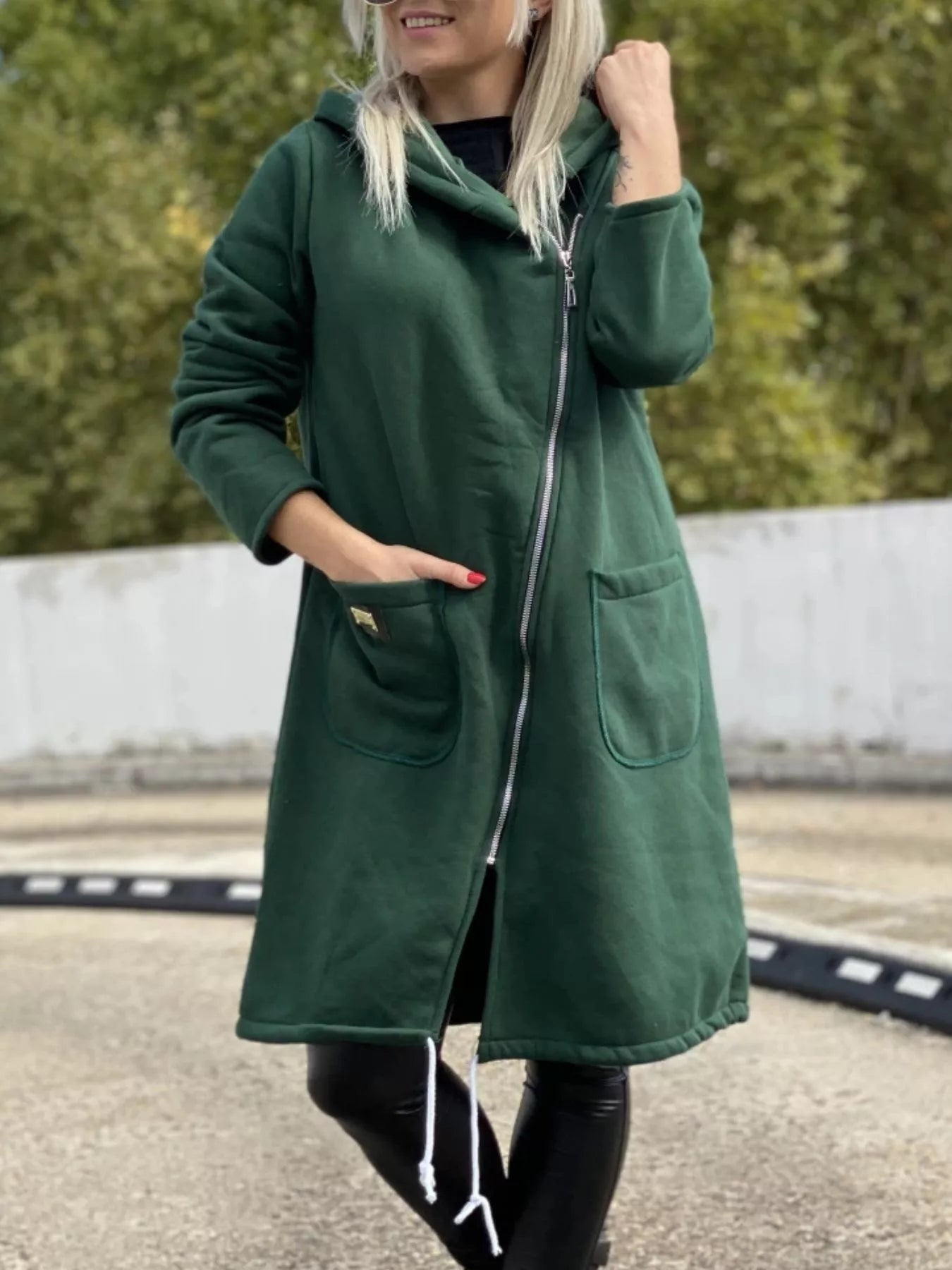 Full Size Asymmetrical Zip-Up Hooded Fleece Outerwear Plus Size 