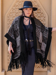 Plus Size Printed Fringe Open Front Outerwear 
