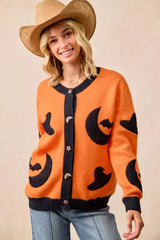 BiBi Halloween Witch Hat Moon Bat Artwork Cardigan 