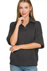 Zenana Scuba Collared Short Sleeve Pullover 