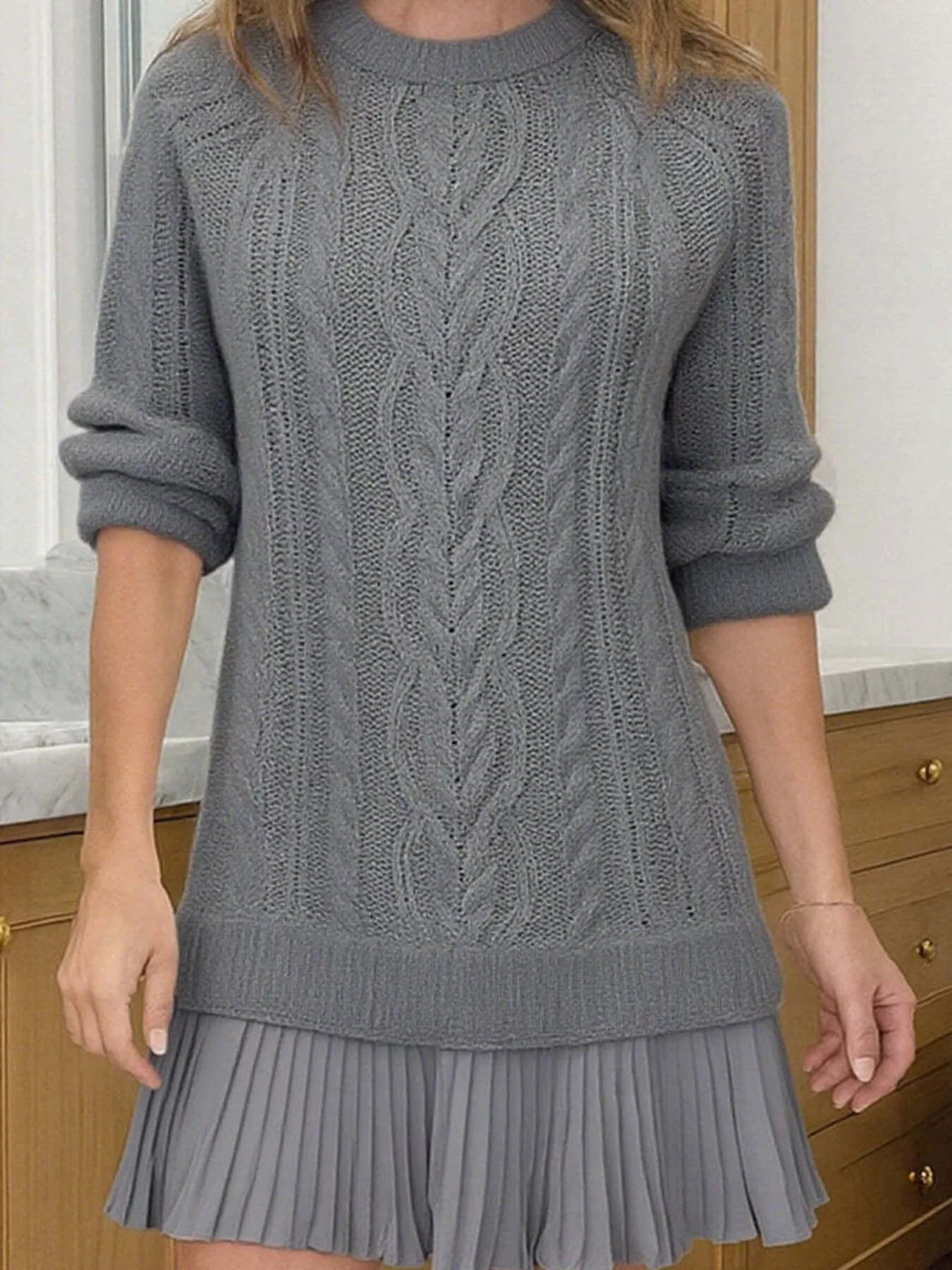 Full Size Cable-Knit Mini Sweater Dress Plus Size 