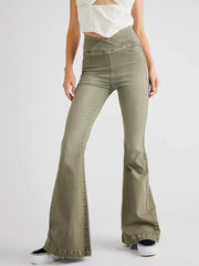 Asymmetric Waist Flare Jeans 