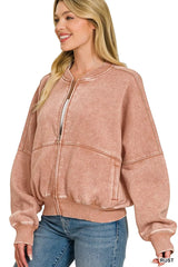 Zenana Acid Washed Fleece Jacket 