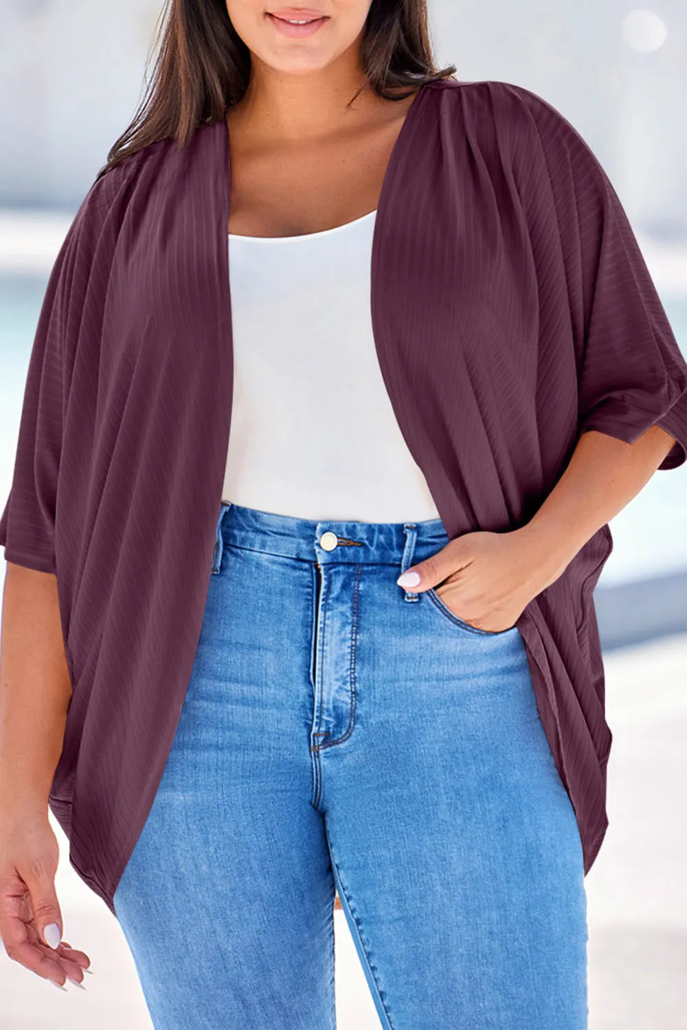 Plus Size Ribbed Cocoon Cover Up 