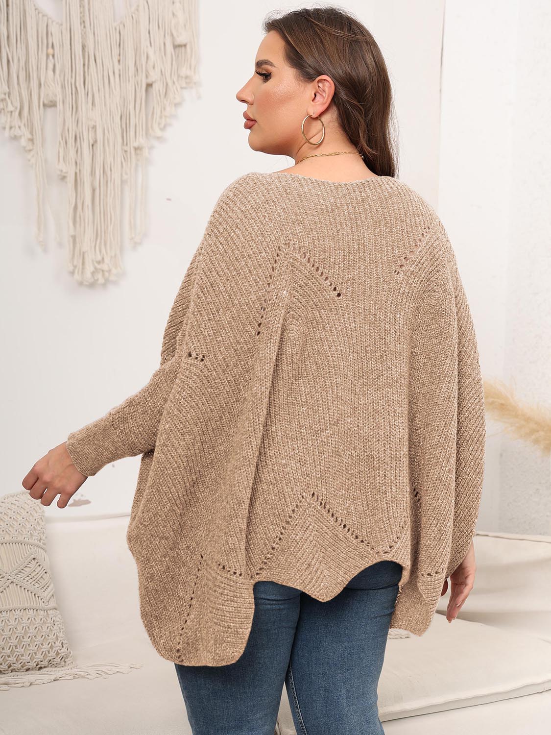 Plus Size Round Neck Batwing Sleeve Sweater 