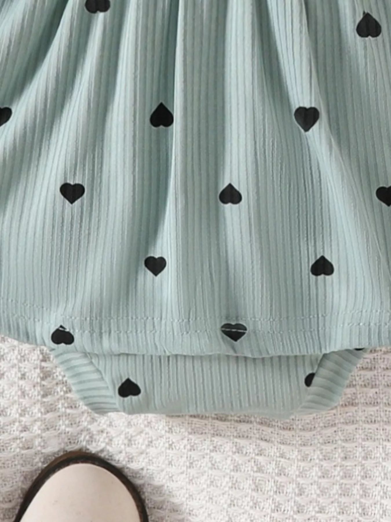 Children's Heart Print Ruffle Trim Bodysuit Dress with Headband 