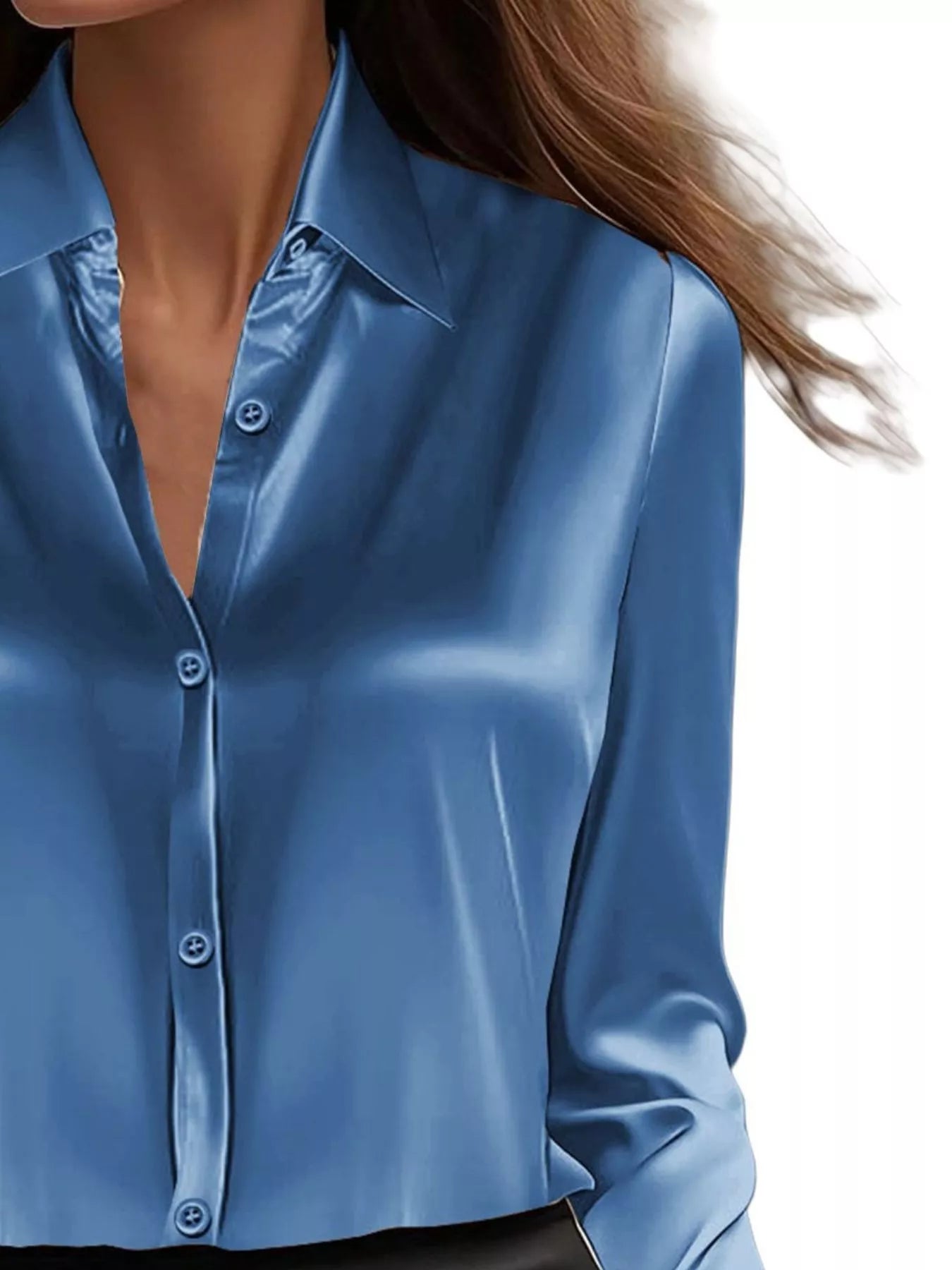 Full Size Button Down Collared Neck Long Sleeve Shirt Plus Size 
