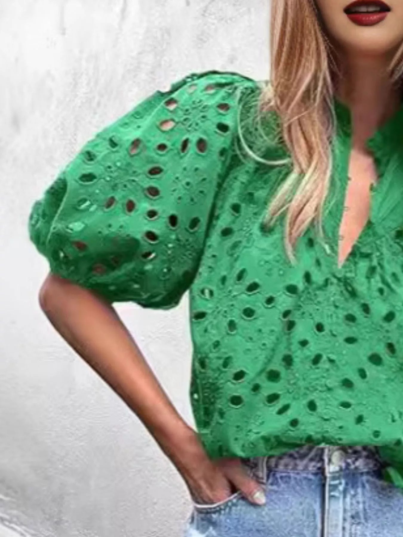 Eyelet Embroidered Puff Sleeve Blouse 