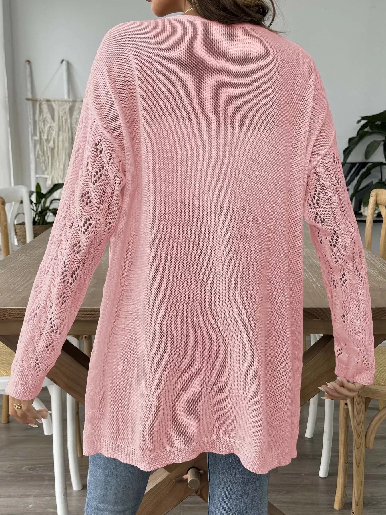 Openwork Open Front Knit Cardigan 