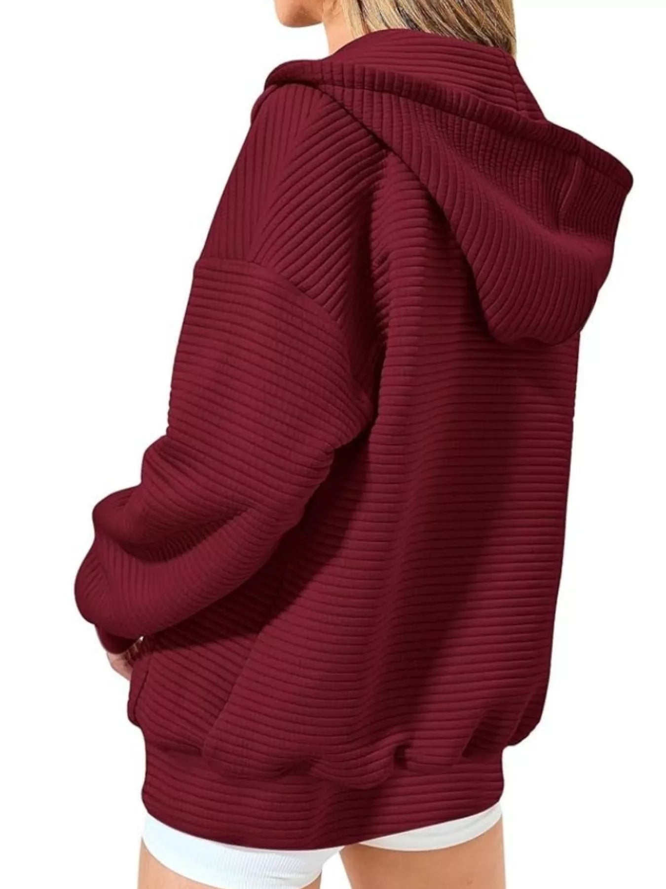 Drawstring Zip Up Dropped Shoulder Hoodie 