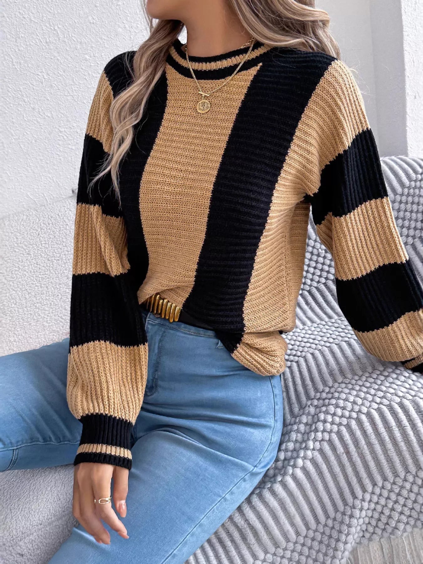 Color Block Round Neck Sweater 
