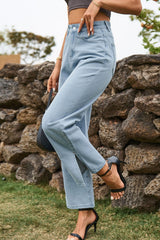 High Waist Loose Fit Ankle Slit Jeans 