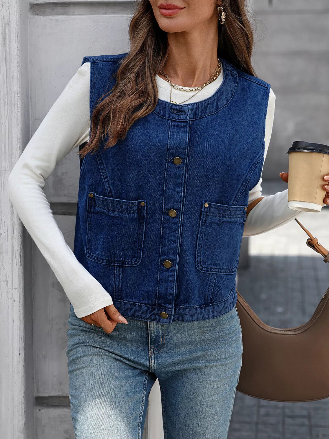 Button-Down Denim Vest 
