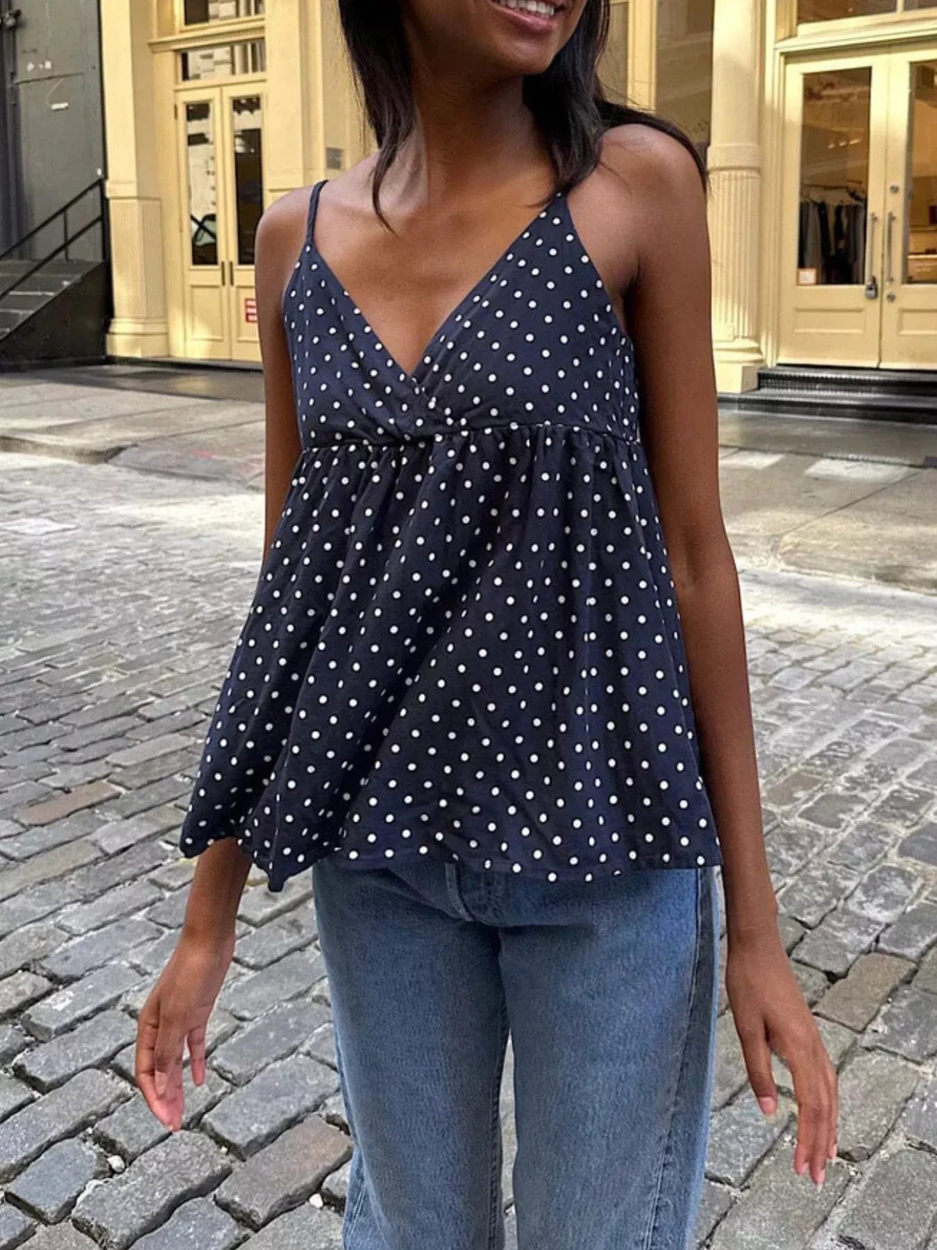 Polka Dot V-Neck Flowy Cami 