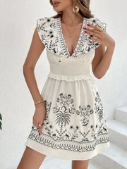 Smocked Ruffled Cap Sleeve Mini Dress 
