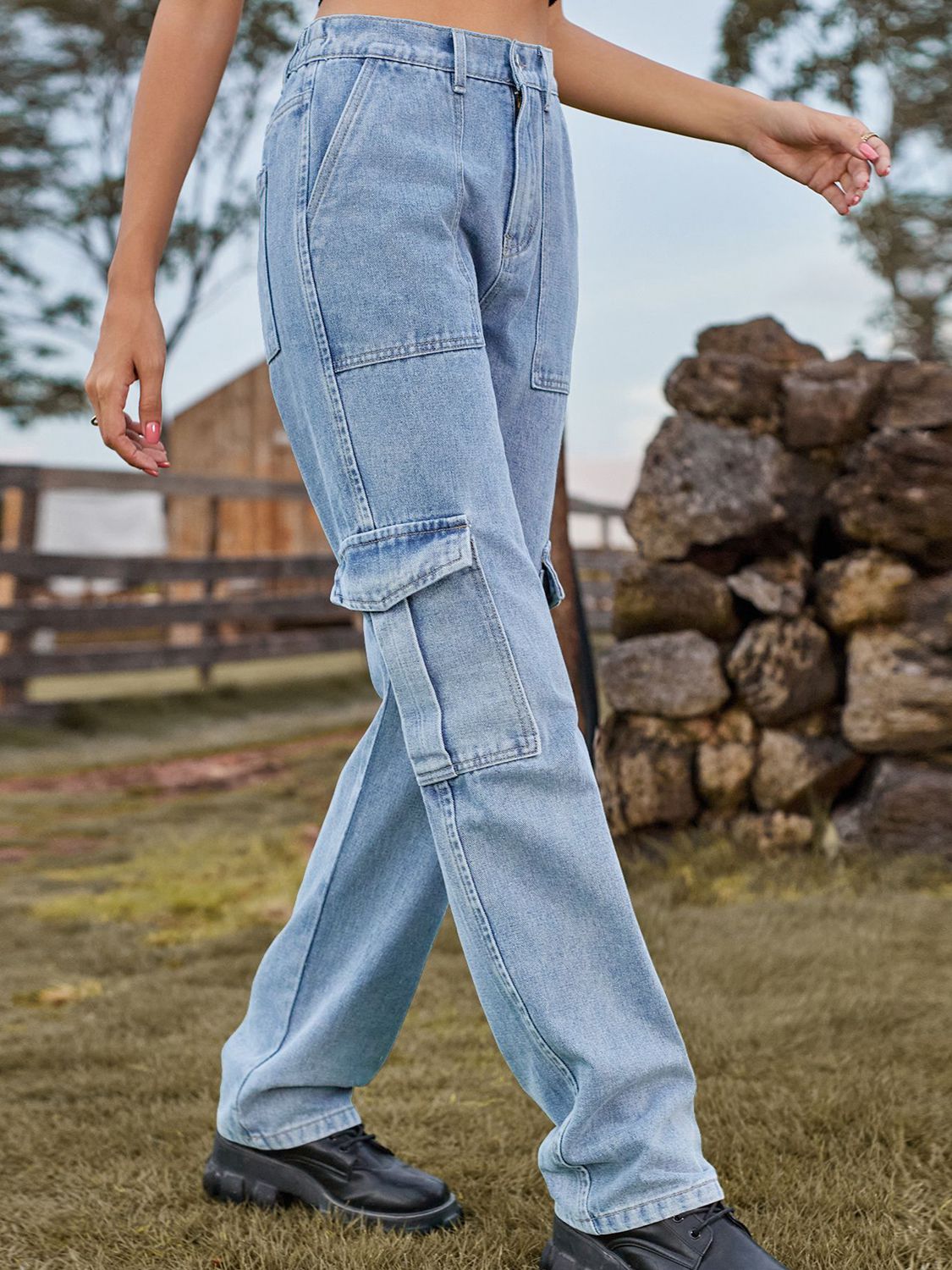 High Waist Cargo Jeans 