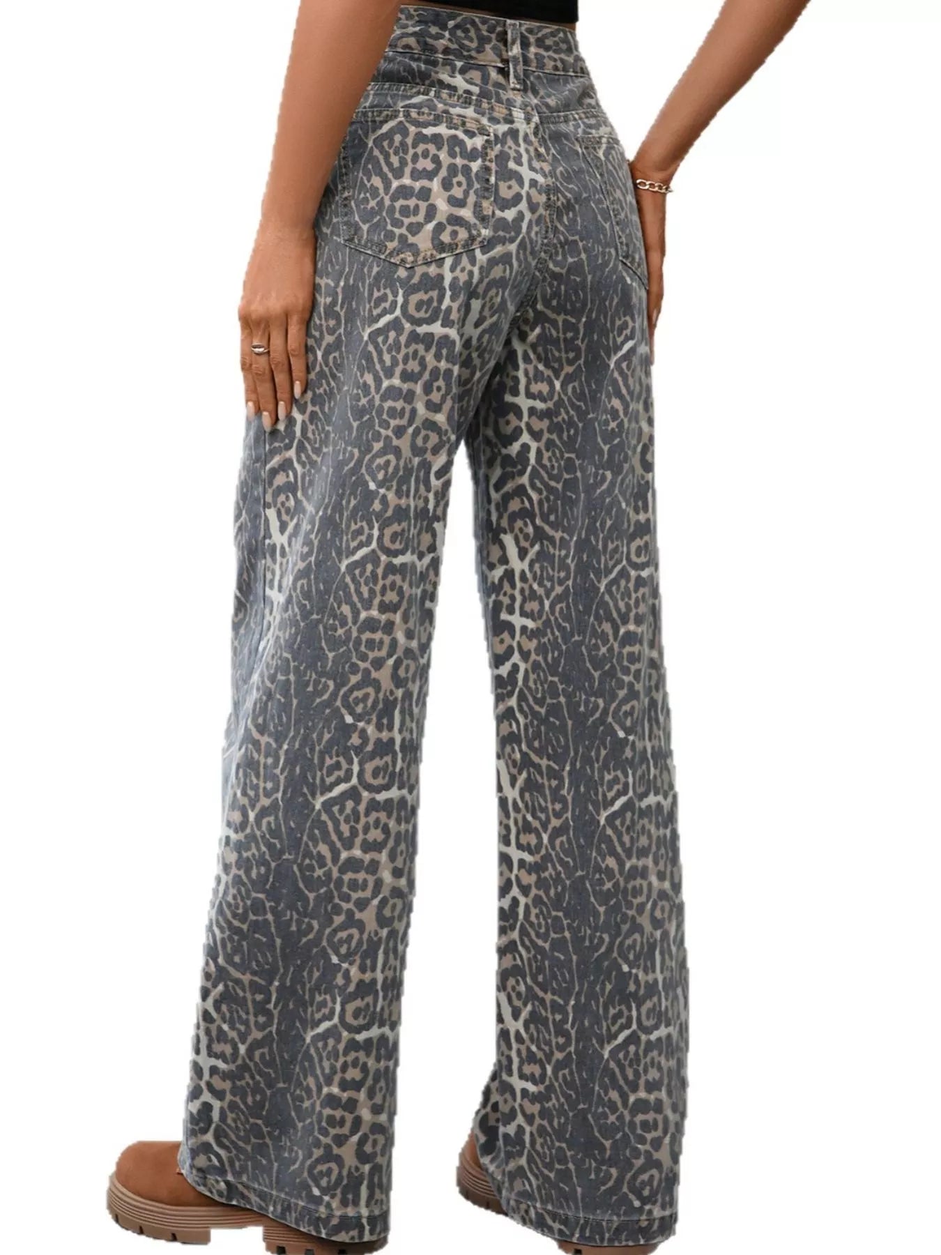 Leopard Wide Leg High Waist Jeans 
