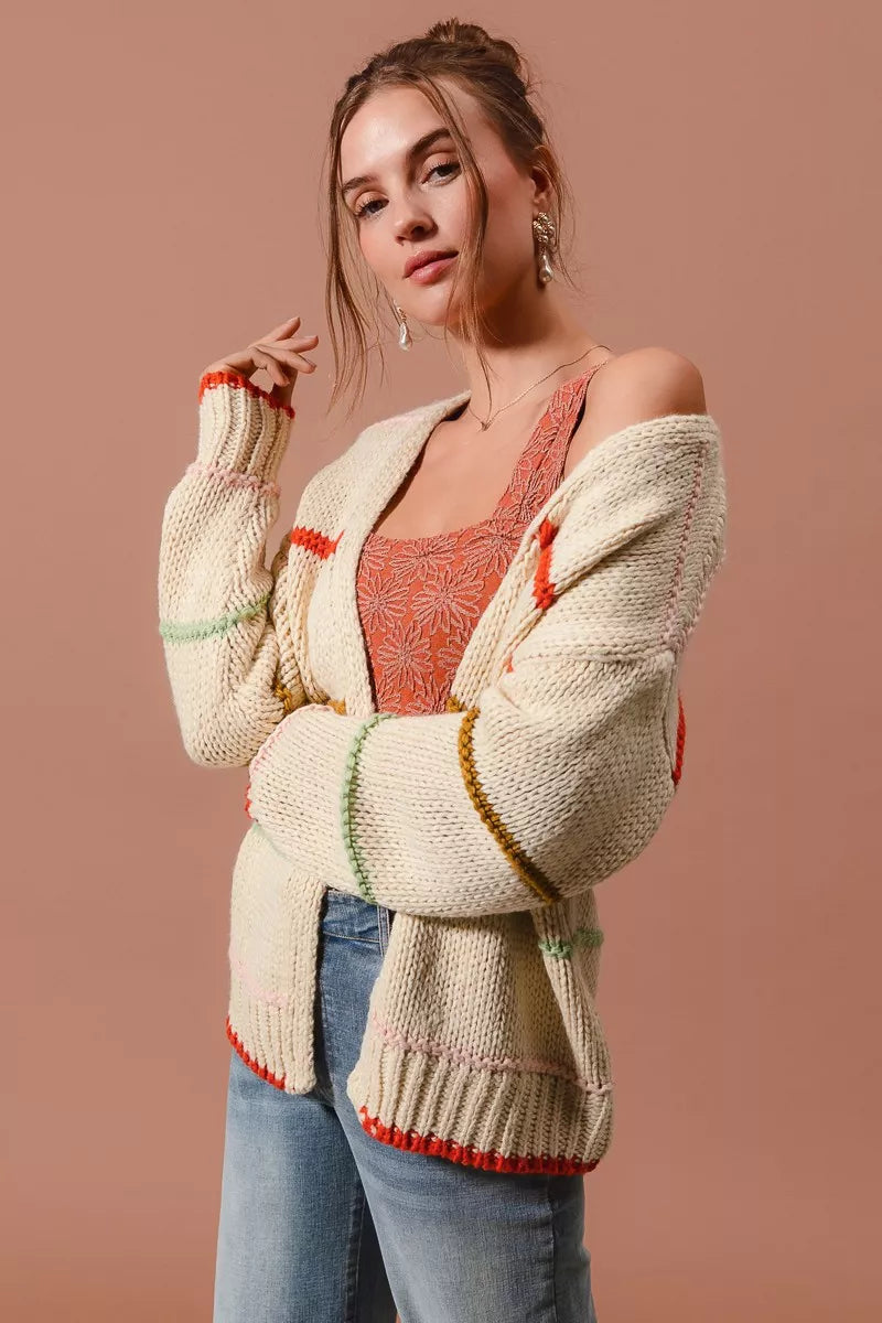 SO ME Loose Fit Multi Stripe Open Front Cardigan 