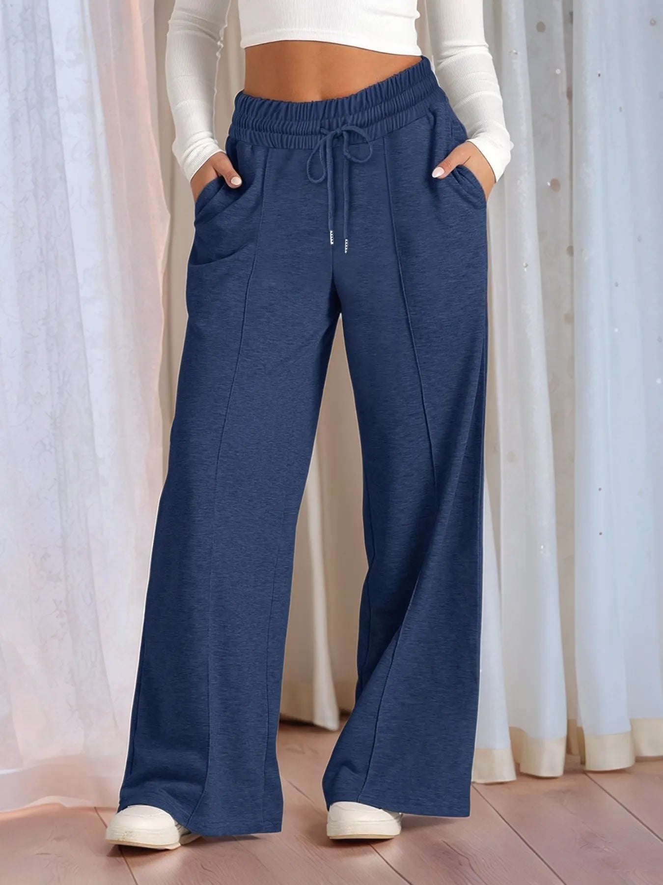Full Size Drawstring Relaxed Fit Wide Leg Pants Plus Size 